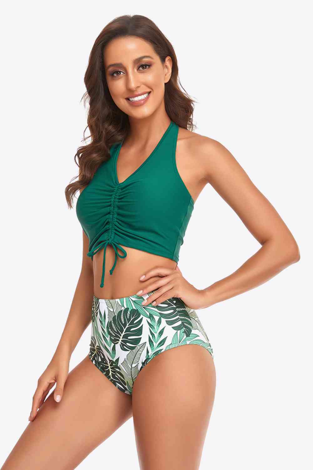 Ensemble de bikini à imprimé botanique et col licou avec cordon de serrage