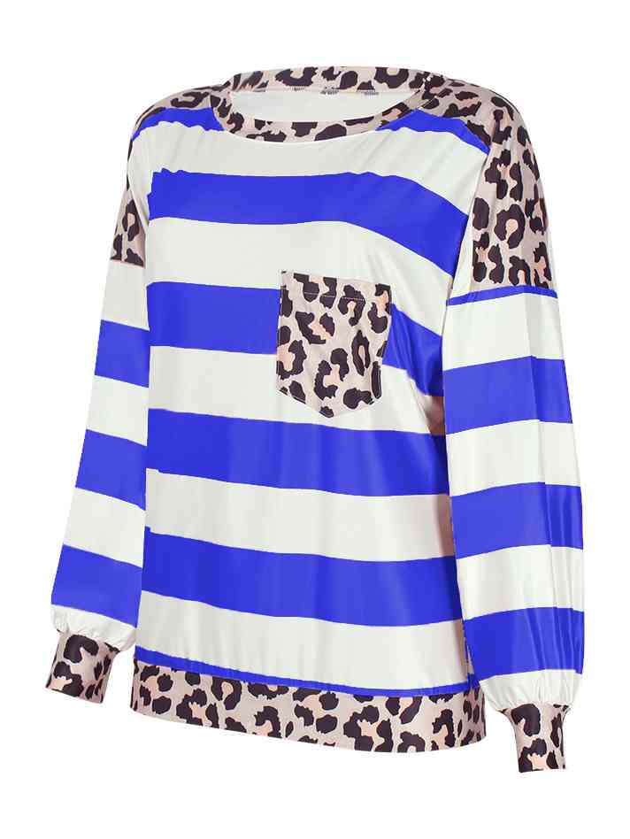 Striped Leopard Long Sleeves Top