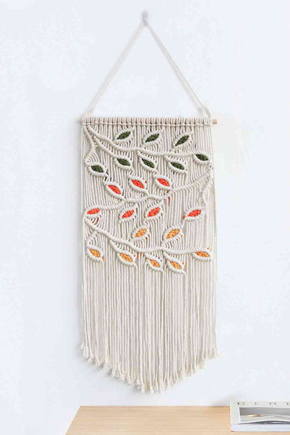 Contrast Leaf Fringe Macrame Wall Hanging