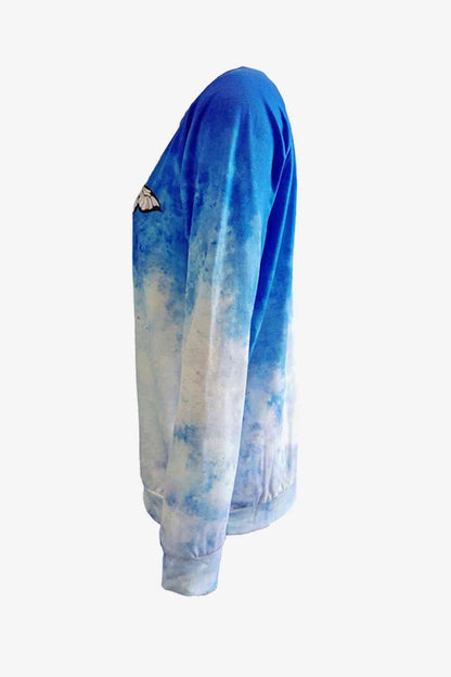 Sudadera con estampado de mariposas y estampado tie-dye de manga raglán