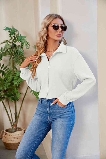 Collared Neck Buttoned Long Sleeve Shirt