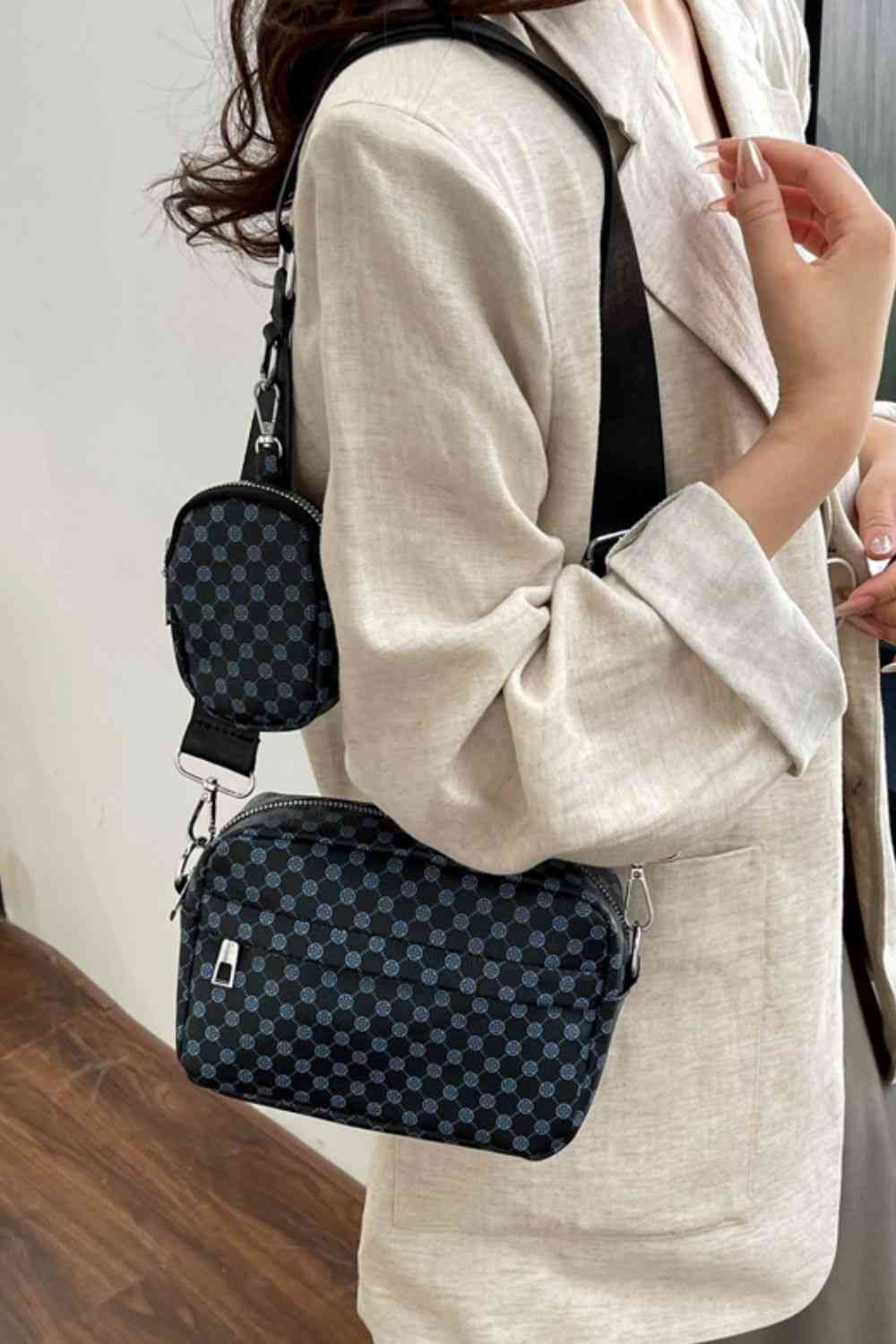 Sac à bandoulière en cuir PU géométrique adoré avec petit sac à main