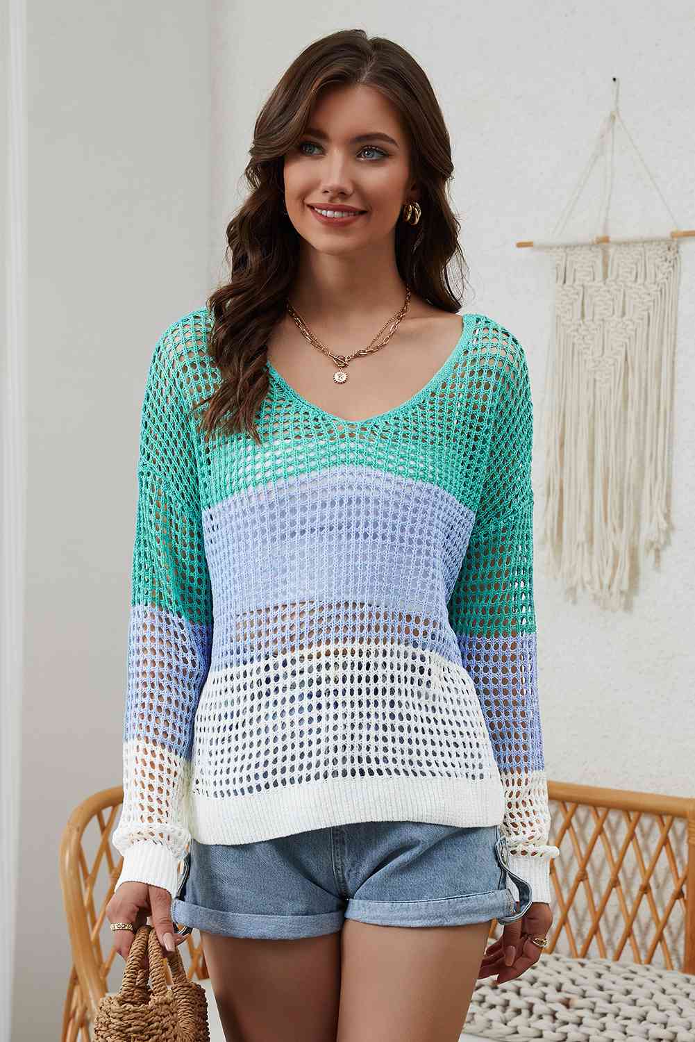 Blusa calada con cuello en V y hombros caídos