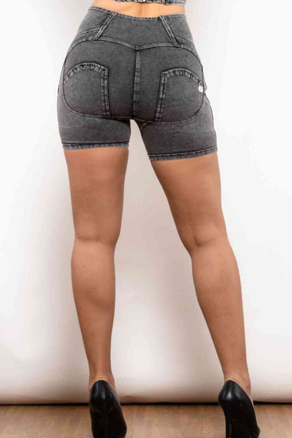 Short en jean à fermeture éclair et rayures latérales pleine taille