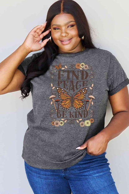 Camiseta de algodón con estampado de talla grande FIND PEACE BE KIND de Simply Love