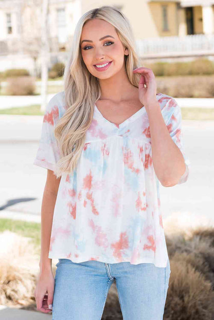 Tie-Dye V-Neck Tie Back Top