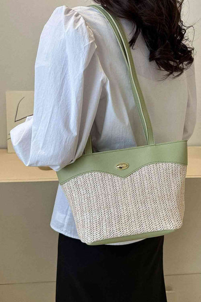 Sac fourre-tout en PU en paille bicolore