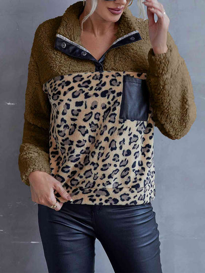 Sudadera teddy con estampado de leopardo