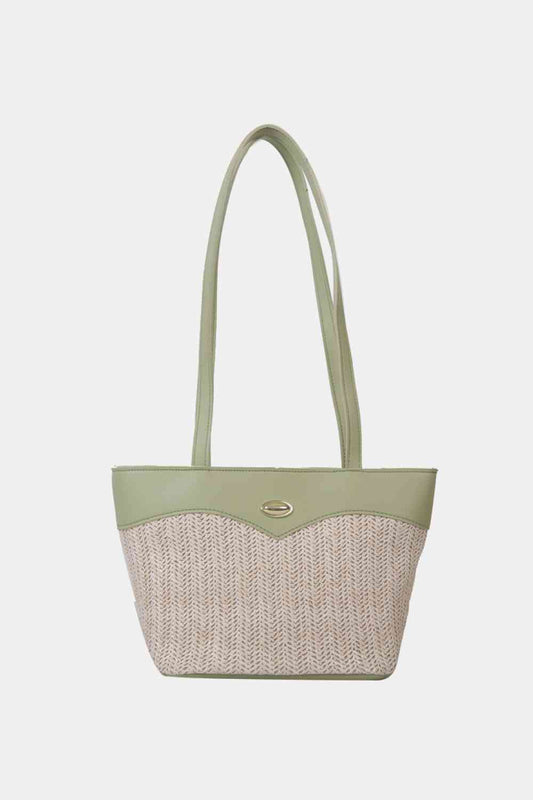 Bolso tote de PU de paja de dos tonos