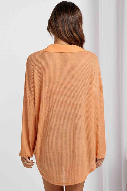 Button Front Dropped Shoulder Knit Shirt