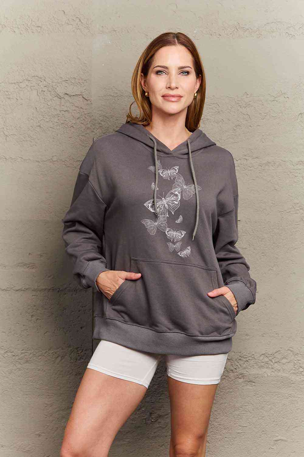Simply Love Simply Love Full Size Dropped Shoulder Butterfly Graphic Hoodie