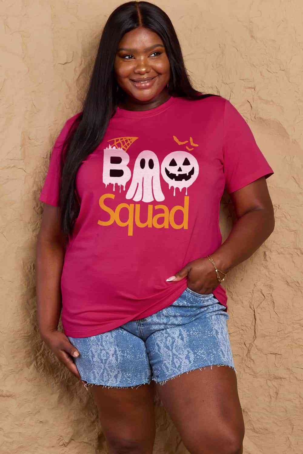 Camiseta de algodón con gráfico BOO SQUAD de talla grande de Simply Love