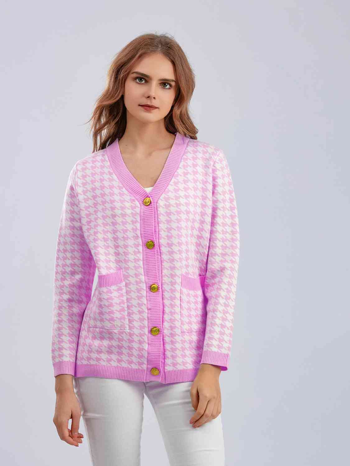 Cardigan boutonné pied-de-poule