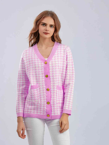 Cardigan boutonné pied-de-poule