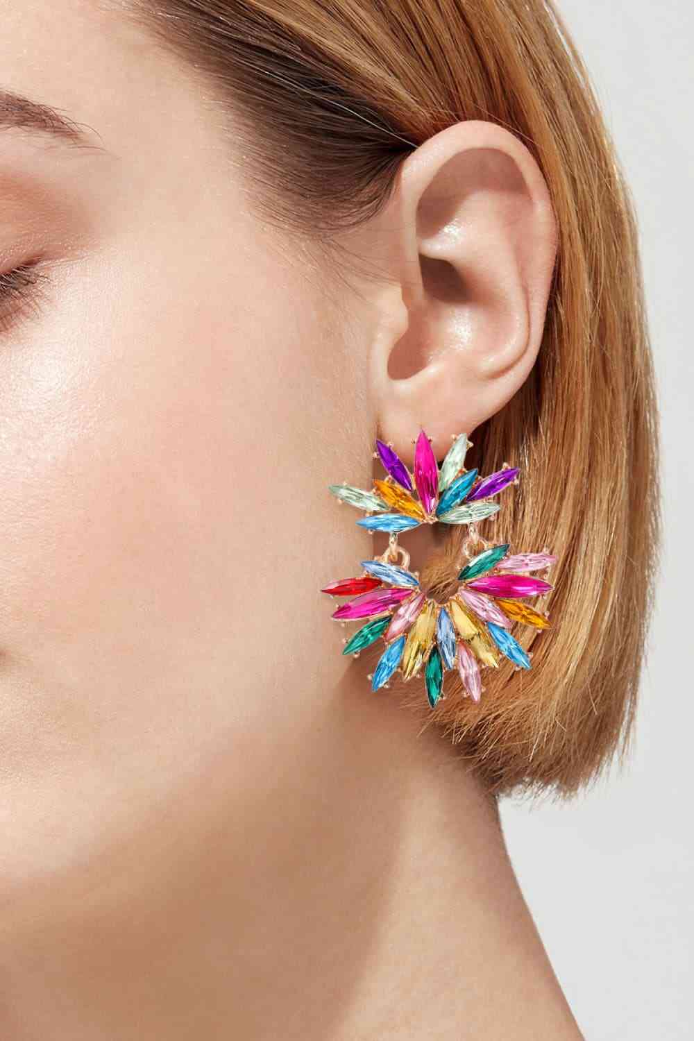 Boucles d'oreilles pendantes en pierre de verre en forme de fleur