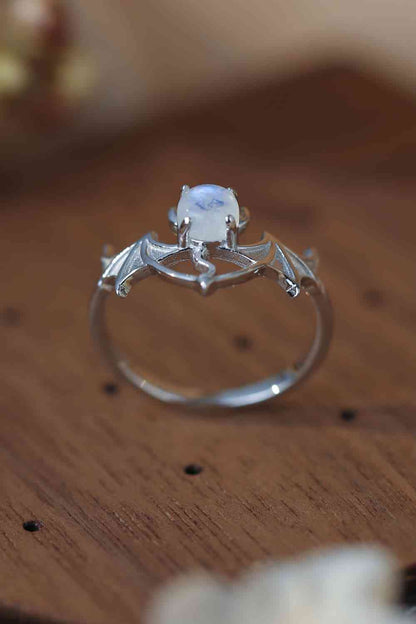 Bague en argent sterling 925 avec pierre de lune et chauve-souris