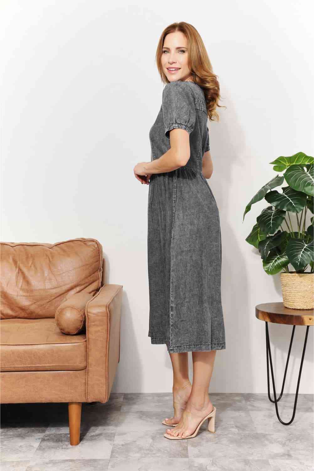 And The Why - Robe midi en chambray délavé pleine taille