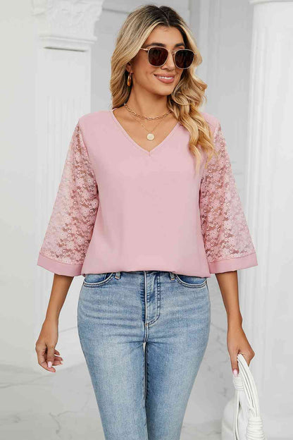 V-Neck Three-Quarter Sleeve Top