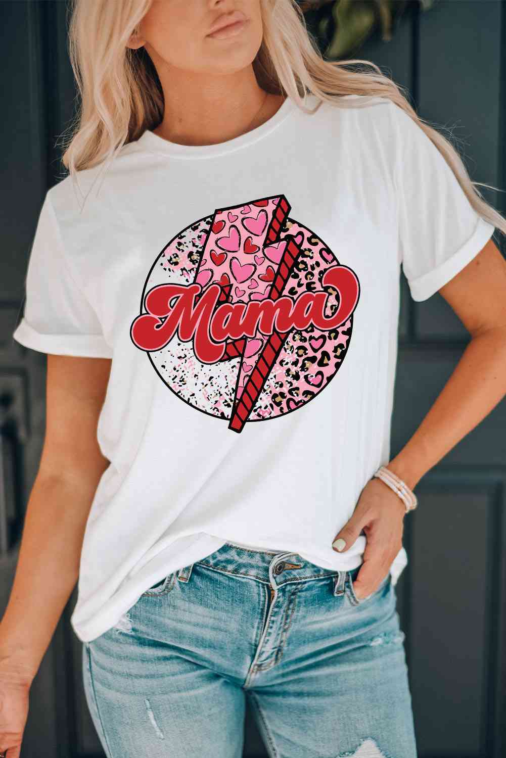 Leopard MAMA Graphic Cuffed Tee Shirt