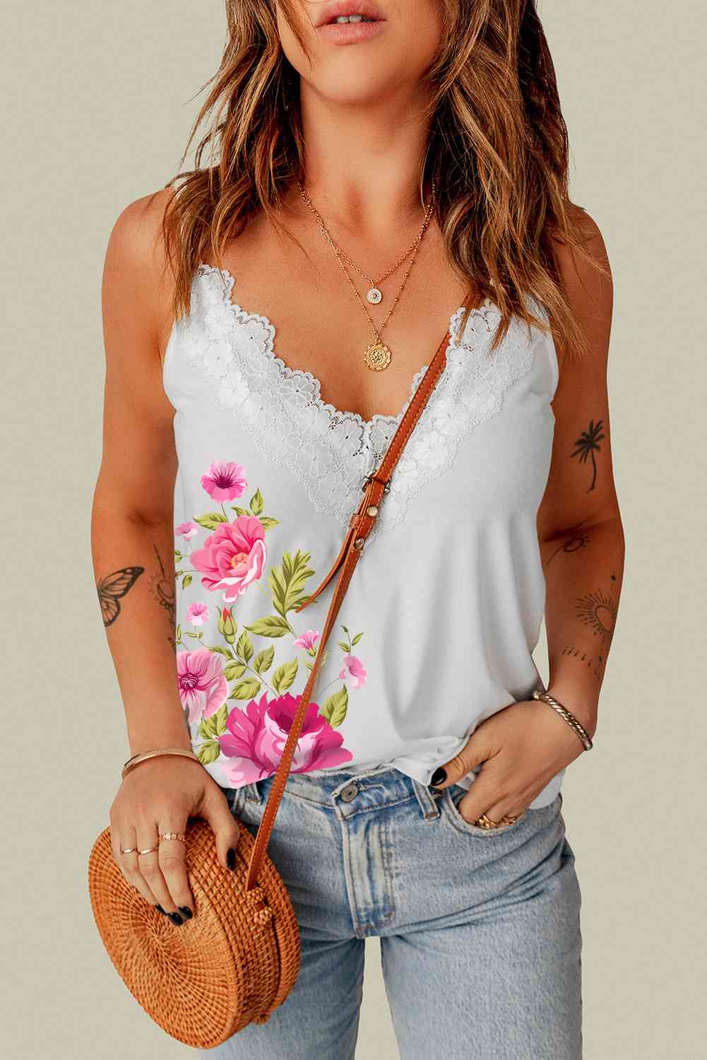 Camisola con detalle de encaje festoneado floral