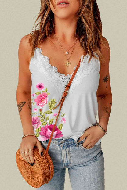 Camisola con detalle de encaje festoneado floral