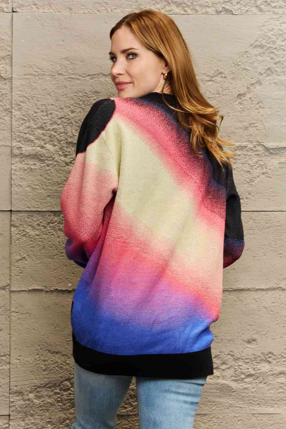 Woven Right Full Size Long Sleeve Space Graphic Cardigan