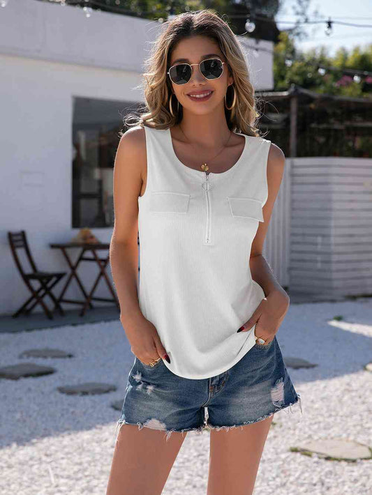 Half-Zip Round Neck Tank