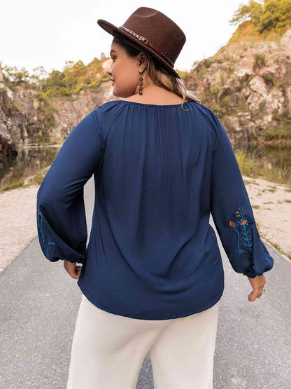 Plus Size Tie Neck Balloon Sleeve Top