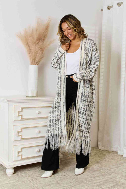 Full Size Fringe Hem Open Front Cardigan