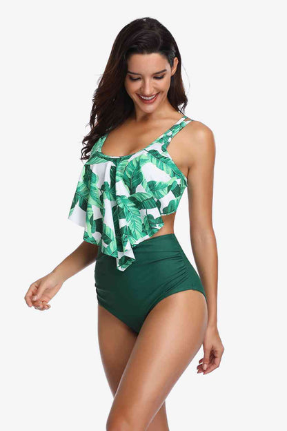 Two-Tone Ruffled Two-Piece Swimsuit