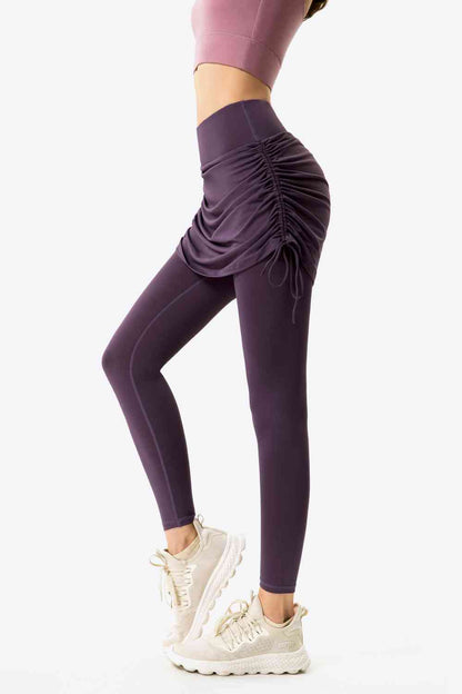 Leggings de yoga con capas sintéticas y fruncidos con cordón