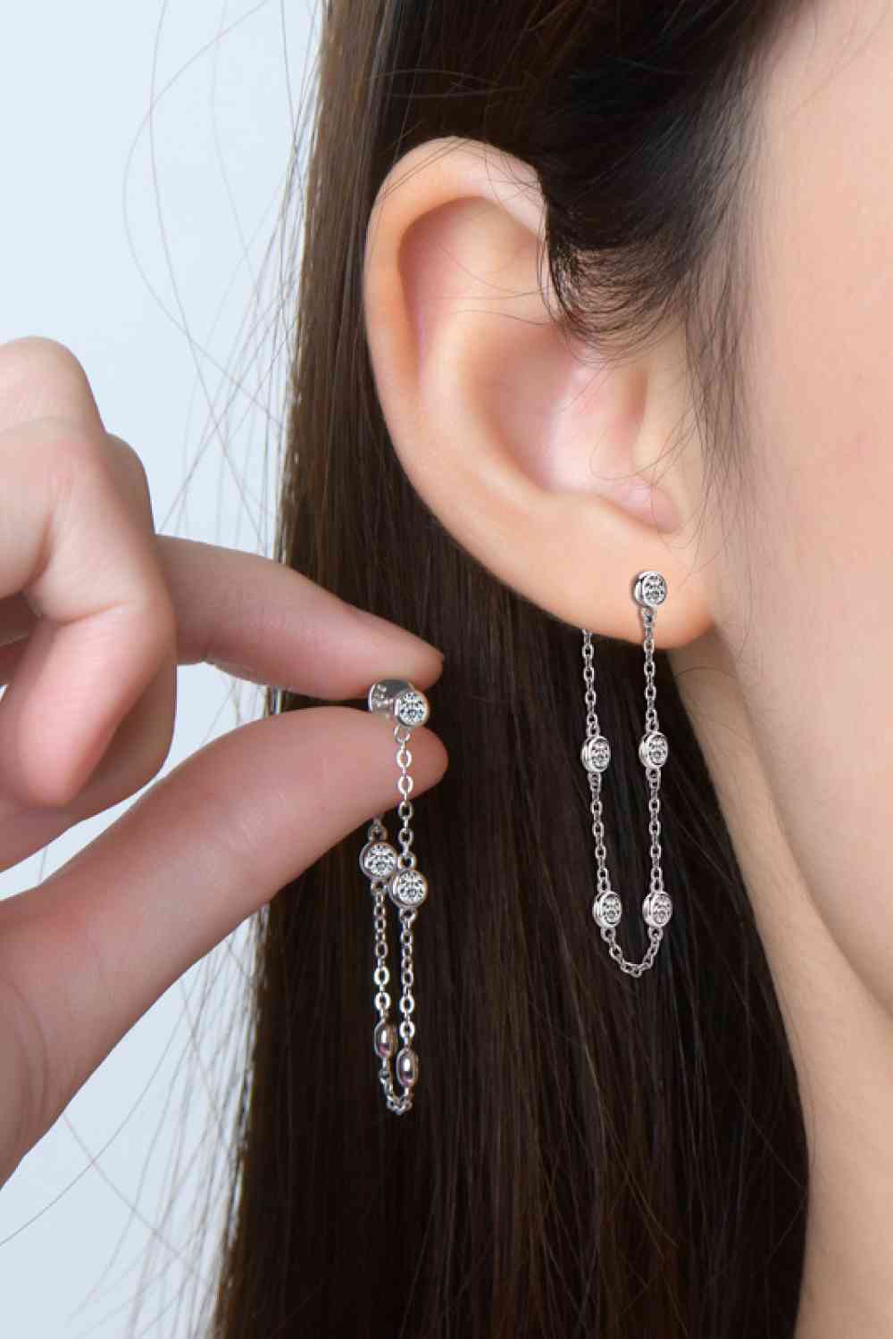Boucles d'oreilles chaîne en argent sterling 925 moissanite 1 carat