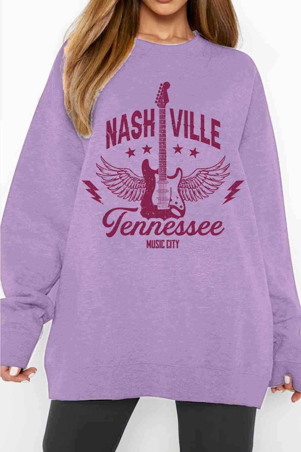 Simply Love Simply Love Sweat-shirt graphique NASHVILLE TENNESSEE MUSIC CITY pleine taille