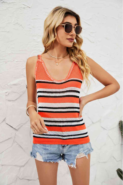 Striped Ribbed Trim Knit Tank