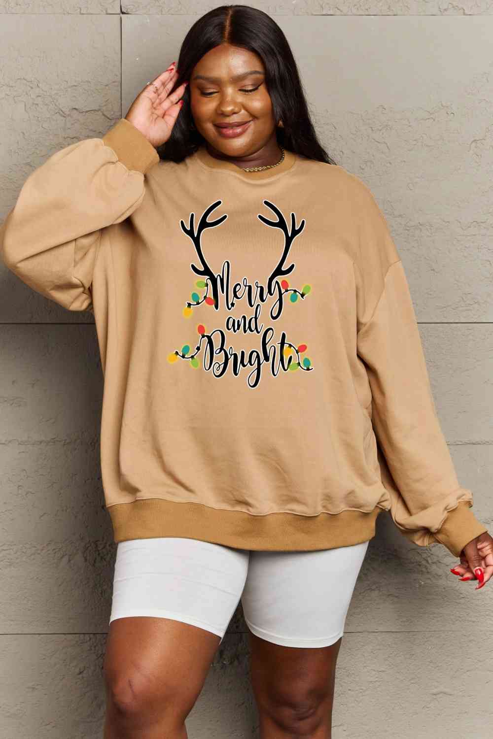 Sweat-shirt graphique Simply Love pleine taille MERRY AND BRIGHT