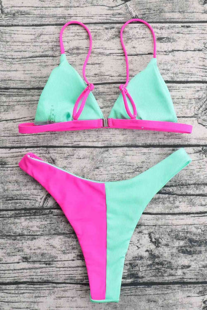 Ensemble de bikini côtelé contrasté