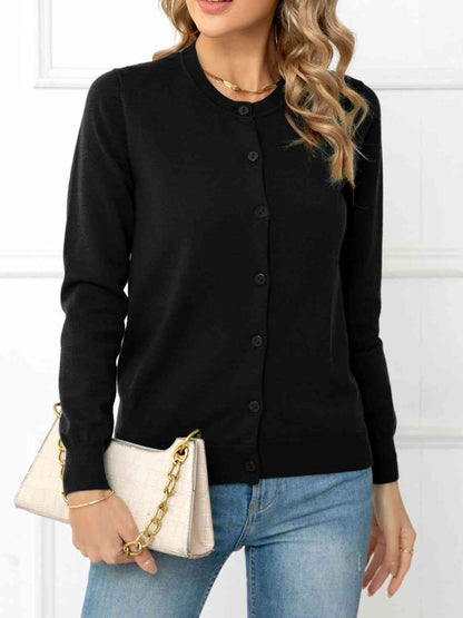 Button Down Round Neck Cardigan