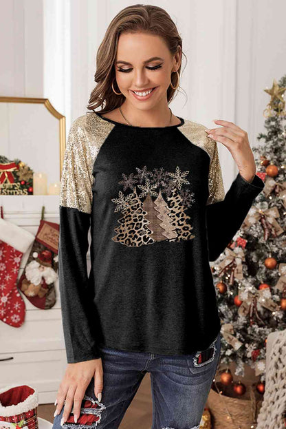 T-shirt à sequins avec motif d'arbre de Noël