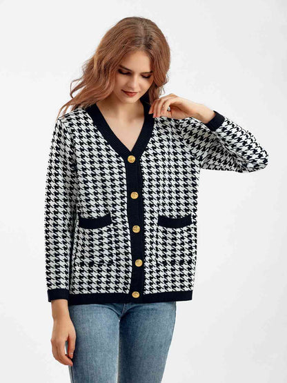 Cardigan boutonné pied-de-poule