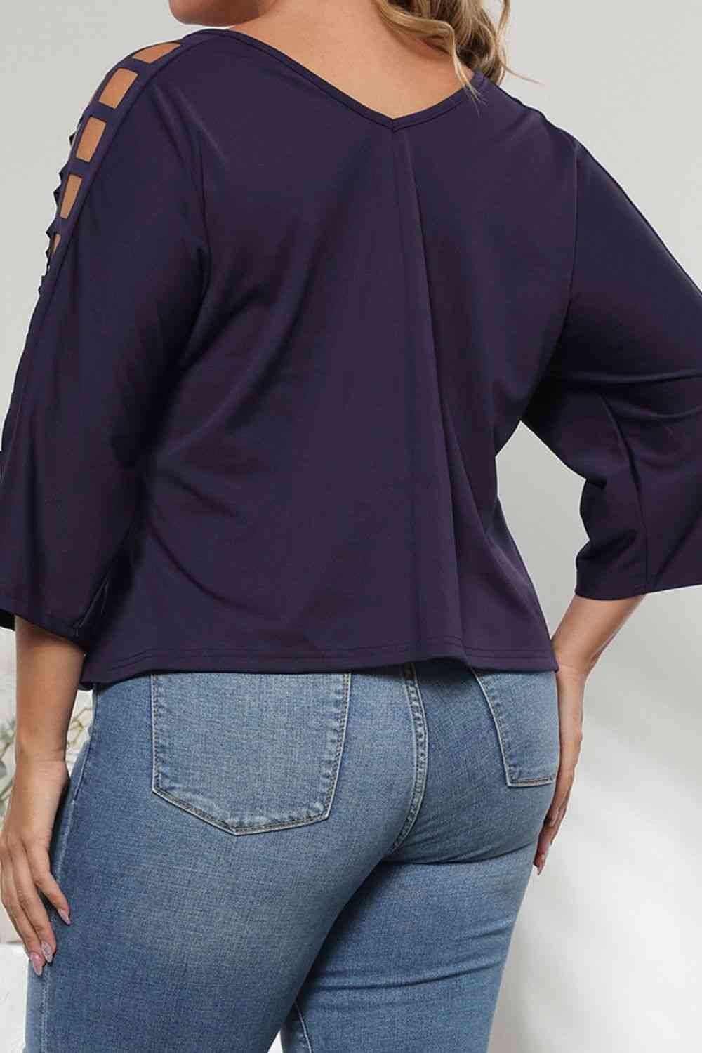 Blusa de manga tres cuartos con abertura de talla grande