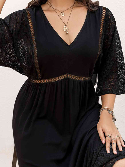 Plus Size V-Neck Half Sleeve Midi Dress