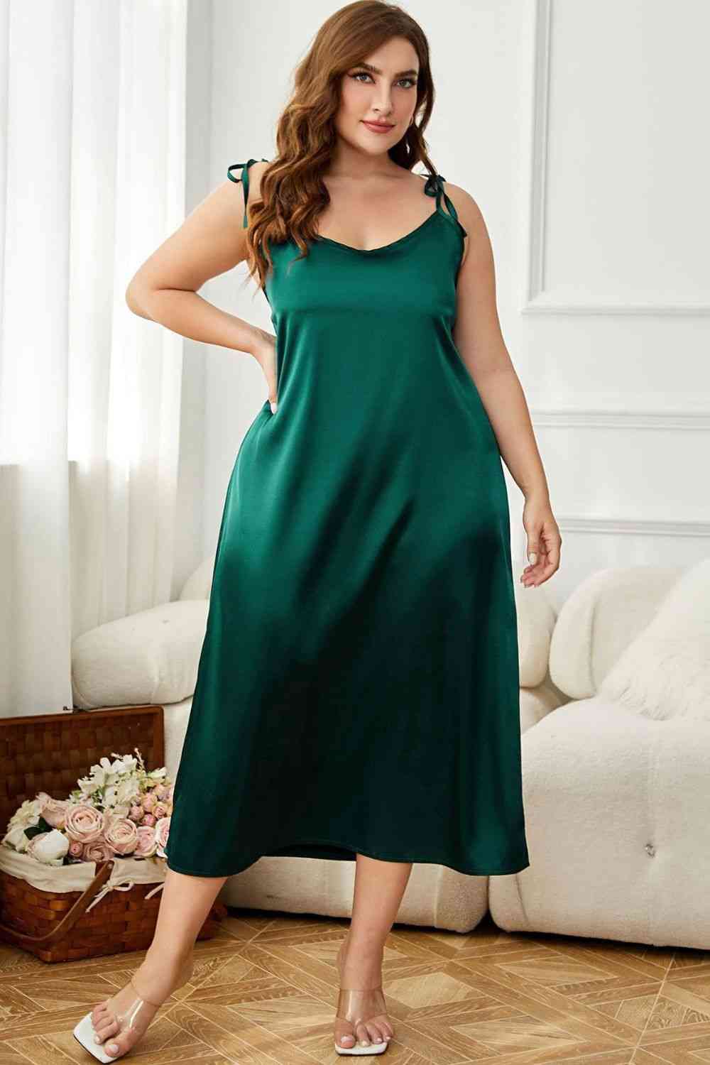 Robe de Nuit Midi à Epaules Nouées de Grande Taille