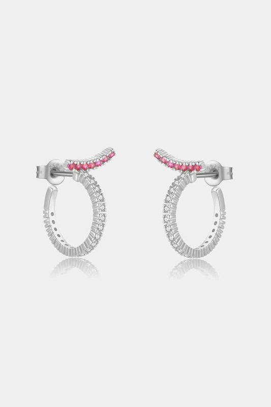 Boucles d'oreilles créoles en C en argent sterling 925 avec zircon incrusté