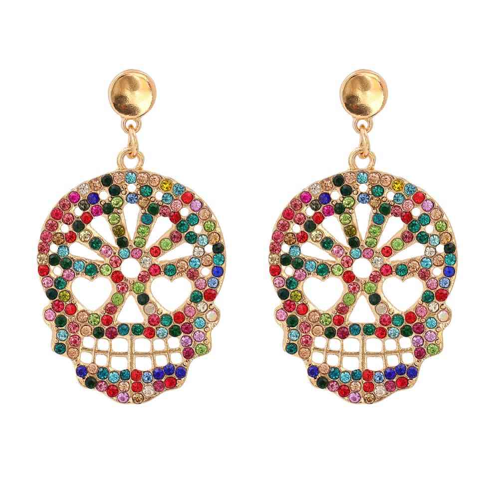 Pendientes de aleación de diamantes de imitación con calavera