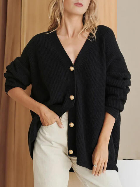 Cardigan en tricot côtelé à col en V pleine taille