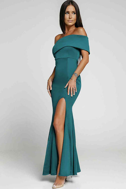 Off-Shoulder Split Fishtail Dress