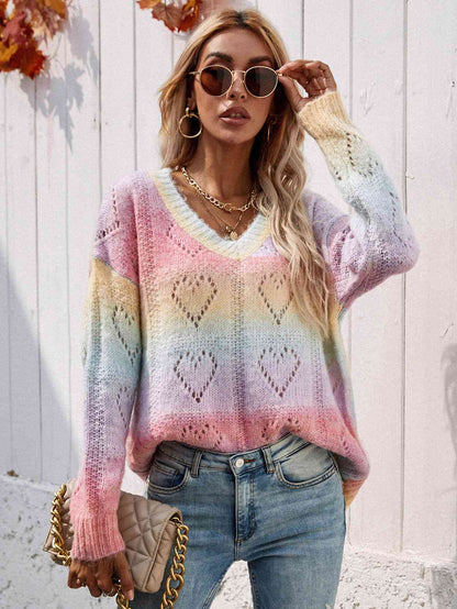 Tie-Dye V-Neck Drop Shoulder Pullover Sweater