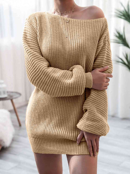 Mini-robe-pull en tricot côtelé