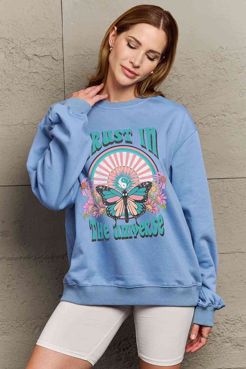 Simply Love Simply Love Full Size TRUST IN THE UNIVERSE Graphic Sweatshirt