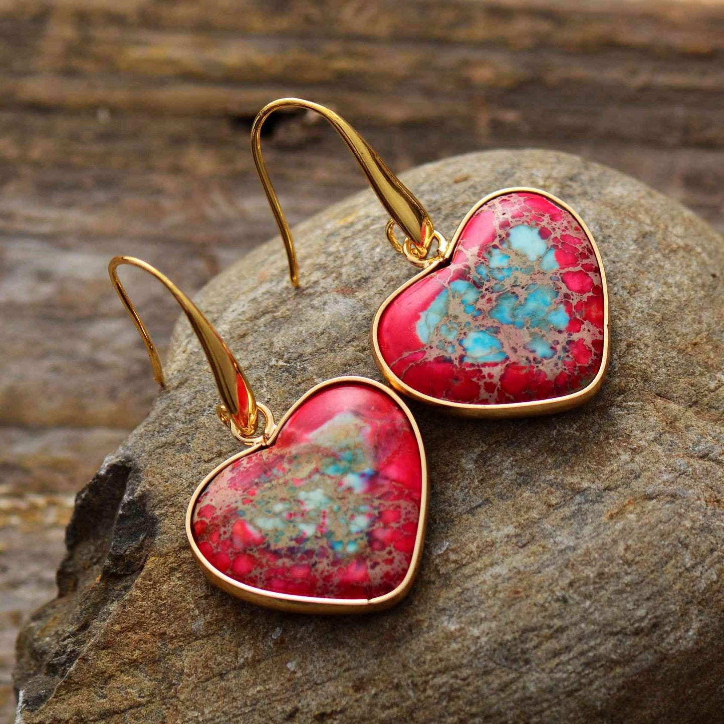 Pendientes colgantes de corazón de piedra natural